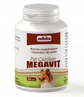 Pet-Calcium Megavit Preparat uzupełniający wapń dla psów 50 tabletek